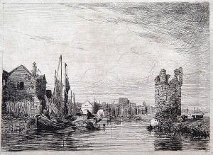 Five Etchings: Devil's Tower,
River Scene, River Scene Near Carrow, Surlingham Ferry And A Beached
Fishing Boat by Thomas Lound