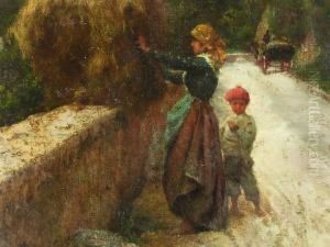 Mutter Mit Kind Auf Der Bergstrasse by August Lovatti