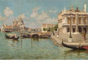 Gondoliers By St Mark's Square With Santa Maria Della Salute Beyond