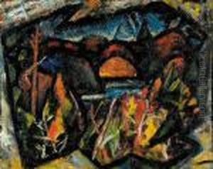 Untitled - Autumn Landscape Near A Lake by Kenneth Loveless