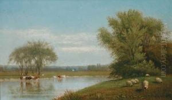 Cattle & Sheep In A River Landscape - view 1