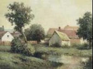 Village Houses By A Tranquil Pond by Milton H. Lowell