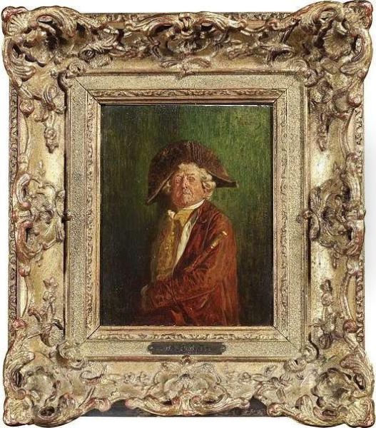 A Rococo Period Gentleman With A Walking Stick. Oil/panel, Signed - view 1