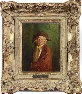 A Rococo Period Gentleman With A Walking Stick. Oil/panel, Signed A Rococo Period Gentleman With A Walking Stick. Oil/panel, Signed