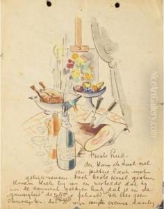 Still Life With Bread And Wine/ Personal Letter by Adriaan Lubbers
