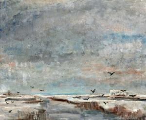 Winters Landschap Met Kraaien