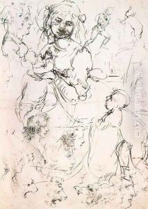 Study of nursing Madonna and profile heads