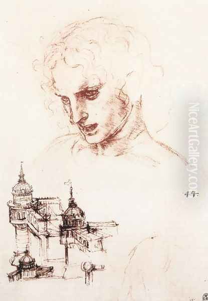Study of an apostle's head and architectural study 1494-98 - view 1