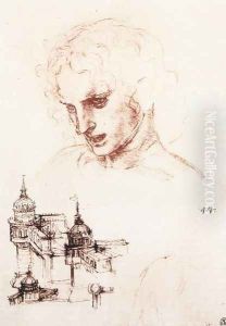 Study of an apostle's head and architectural study 1494-98 by Leonardo Da Vinci