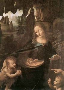 Virgin of the Rocks (detail 1) 1483-86 by Leonardo Da Vinci