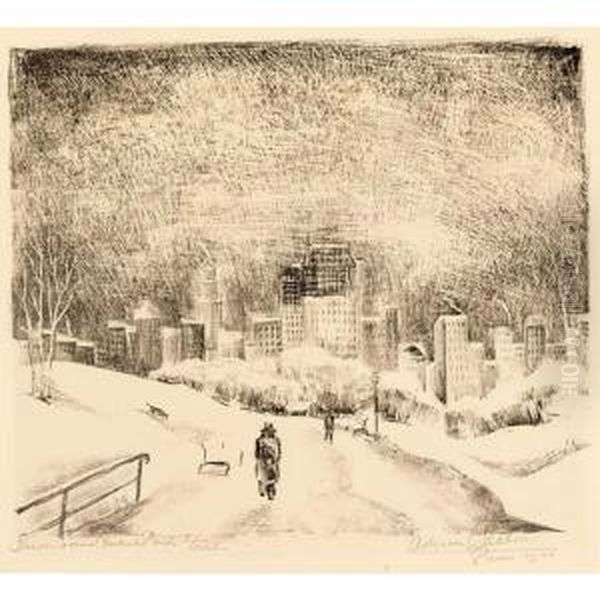 Snow Over Central Park Together With Two Woodcuts By Jan Van Der Zee - view 1