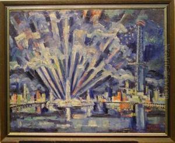 View Of The Skyride, Evening At The Century Of Progressinternational Exposition, Chicago - view 1