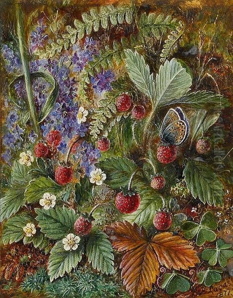 Wild Strawberries And A Butterfly (veronicafern And Moss) - view 1