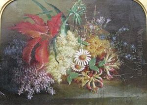 A Still Life Composition With Honeysuckle, Heather And Elder Floweron Stone Ledge