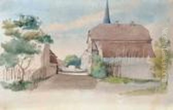 Dorfstrasse In Alsbach/bergstrasse. Verso: Bleistiftskizze. - view 1
