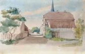 Dorfstrasse In Alsbach/bergstrasse. Verso: Bleistiftskizze.