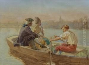 A Couple Being Rowed Along The River Thames by John Seymour Lucas