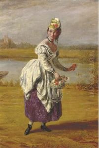 A Young Girl Picking Flowers Beside A River by John Templeton Lucas