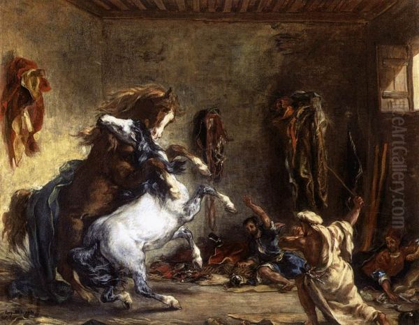 Arab Horses Fighting in a Stable 1860 - view 1