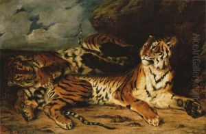 A Young Tiger Playing with its Mother 1830