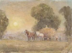 The Hay Wagon Returning Home At Dusk by Max Ludby