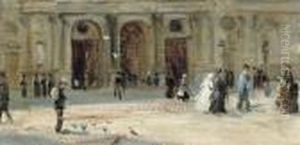 Figures Outside The Louvre by Albert Ludovici