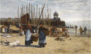 A Fish Sale On A Cornish Beach by Albert Ludovici