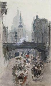 A Steam Engine Passing Over Ludgate Hill, St Paul's Beyond by Albert Ludovici