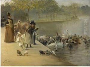 Feeding The Birds, Hyde Park by Albert Ludovici