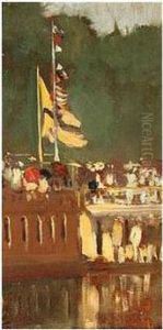 Albert Jnr , College House Boats
At Oxford, Signed, Oil On Panel, 24.5 X 14 Cm.; 9 3/4 X 5 1/2 In by Albert Ludovici