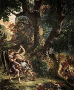 Jacob Wrestling with the Angel (detail) 1854-61 by Eugene Delacroix