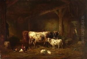 Im Kuhstall. by Henri Louis Ludwig