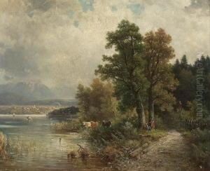 Zwei Rastende Magde Mit Ihren
Kuhen Am Ufer by Henri Louis Ludwig
