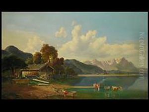 Alpenlandschaft Mit See Und Kuhen by Michael Lueger
