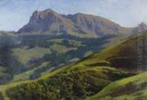 Sommerliche Gebirgslandschaft. by Albert Lugardon