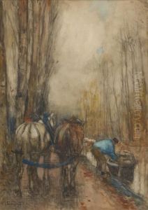 Haleur En Bord De Canal by Ferdinand Jean Luigini