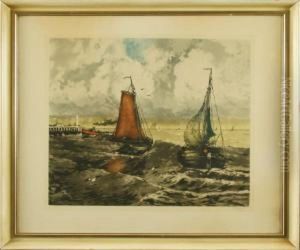 Franzosische Fischerboote Beimauslaufen Aus Dem Hafen