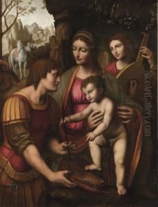 Vierge A L'enfant Avec Saint Georges Et Un Ange Musicien thumbnail