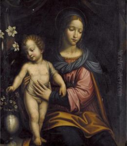 The Madonna And Child With A Vase Of Flowers by Bernardino Luini
