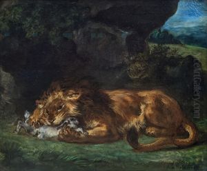 Lion Devouring a Rabbit by Eugene Delacroix