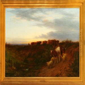 Driving Home Cattleand Sheep In The Dust by William Snr Luker