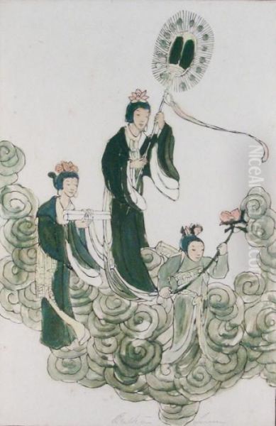 A Goddess And Her Attendants In
Clouds - view 1