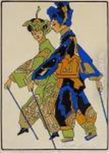 Untitled (figure With Parasol); Untitled(two Figures) by Bertha Boynton Lum