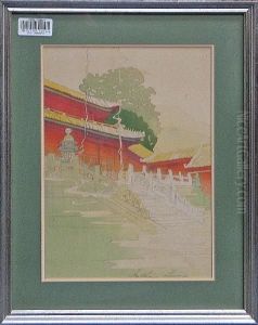 Entitled Tan Shi Sou, White
Snake Temple, Dated 1924, Bertha Lum; Good Impression, Color Somewhat
Faded by Bertha Boynton Lum