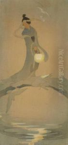 Figure On Bridge "tanabata"
Pencil S & Dated L/margin: Bertha Lum 1913 Color Woodcut On/p Under
Glass Sight: 11.75x 7 by Bertha Boynton Lum