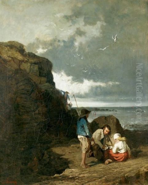 Enfants Dans Les Rochers Pres Du Rivage - view 1