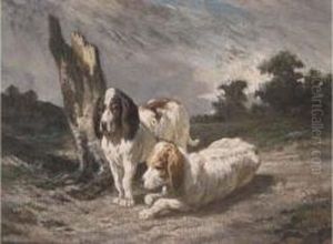Deux Chiens De Chasse by Evariste Luminais