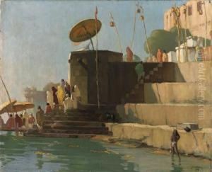 A Benares Ghat; On The Steps By The Ganges