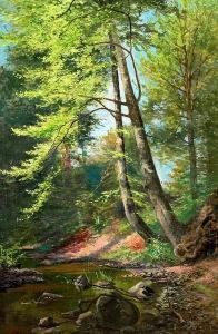 A Forrest With A Stream. Signed Carl O. J. Lund 1911 by Carl Ove Julian Lund