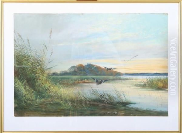 Autumn Landscape With Flying Ducks - view 1